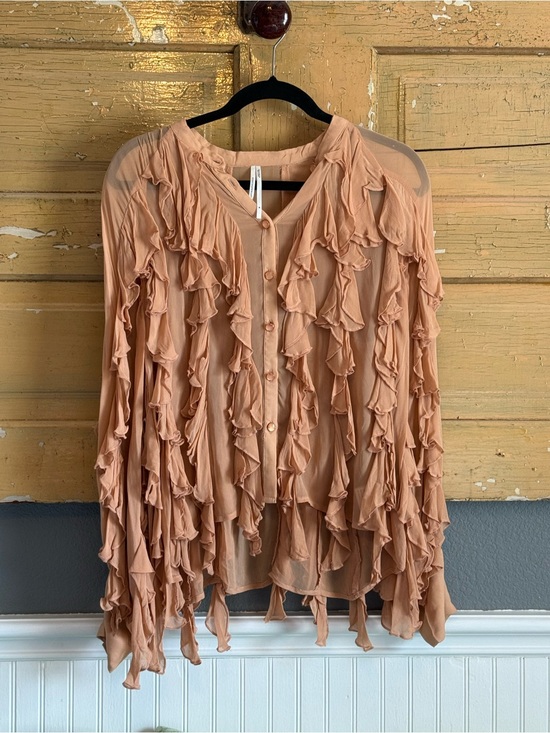 Anthropologie Tops - Anthropologie Peach Ruffle Button-Down Blouse